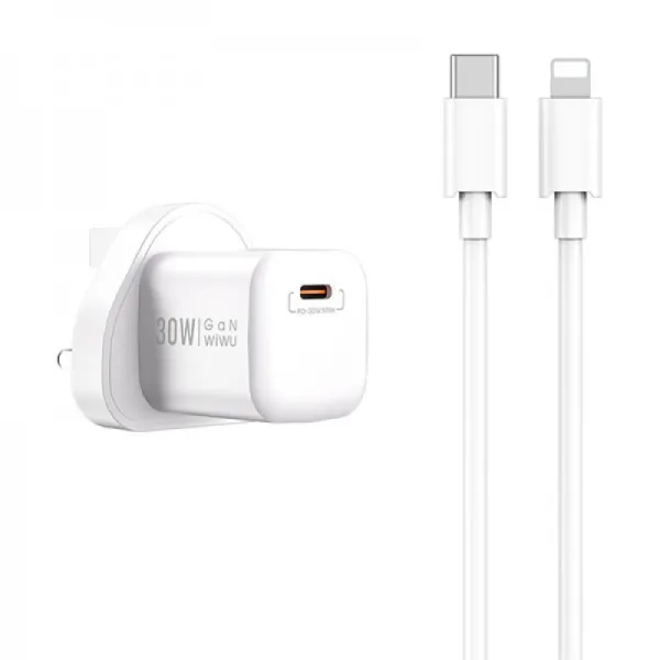 Блок WIWU Nano GaN 30Вт USB-C+Кабель USB-C to Lightning