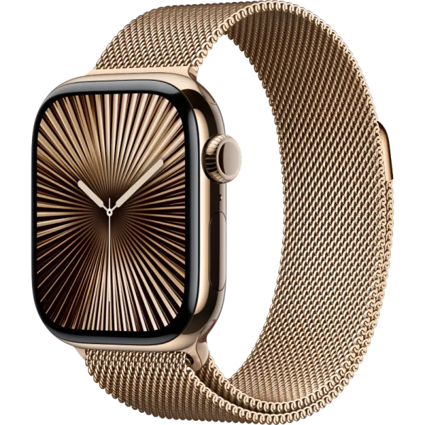 Apple Watch Series 10 42mm Gold Titanium Case Gold Stainless Steel Milanese Loop